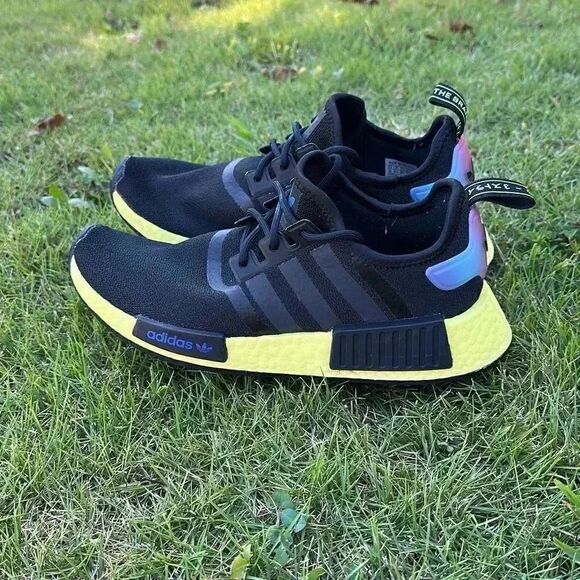 Adidas NMD R1 Core Black Pulse Yellow Blue Boost Shoes - Picture 3 of 11